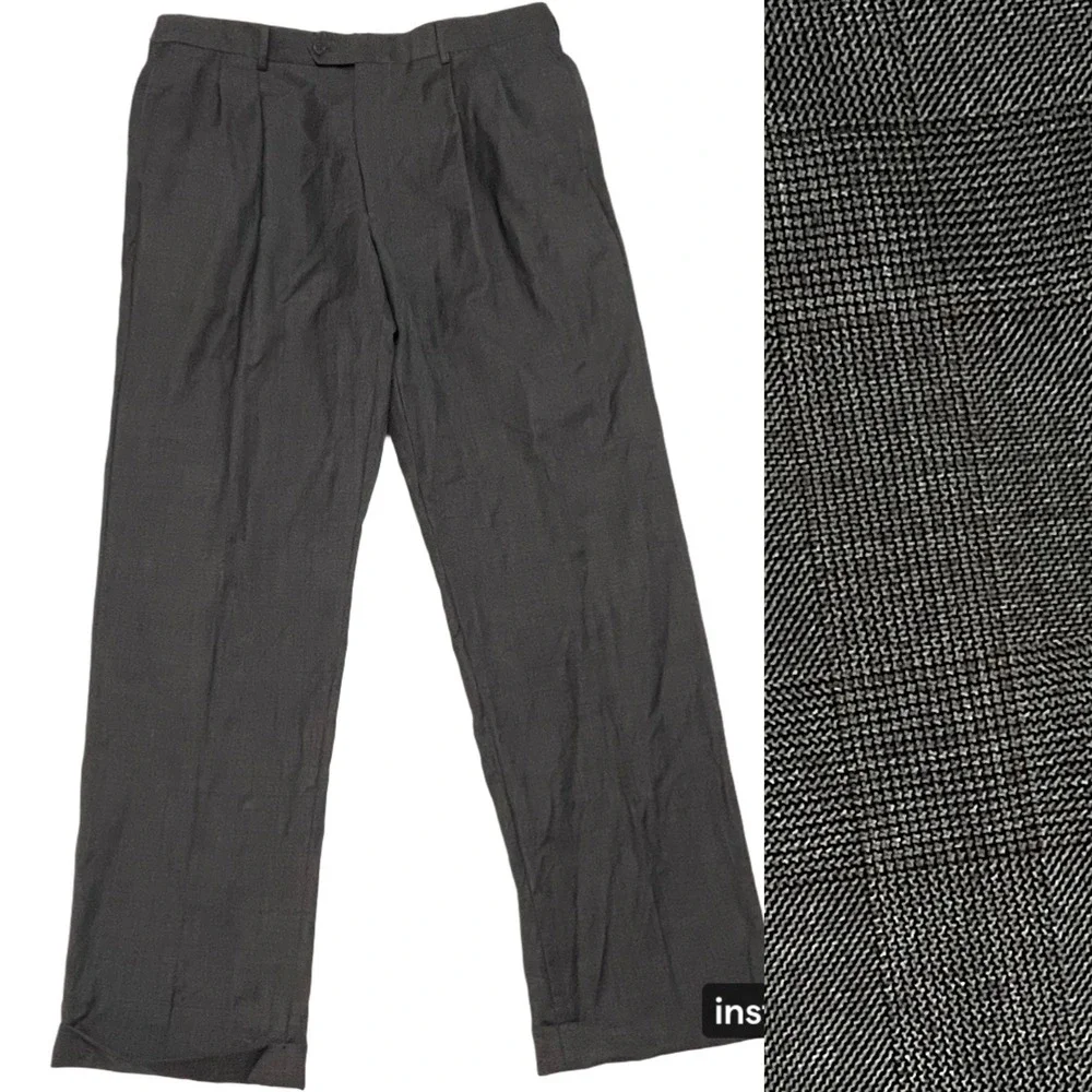 Jos A Bank Mens Wool Dress‎ Pants Charcoal Grey Pleated Classic Fit 37x32 Office